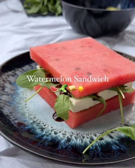 Healthy | Vegan | Recipe on Instagram: "Trying the viral watermelon pickle sandwich and it is so good!! 🍉🥒 I never thought that pickles and watermelon would match so well together. You have to try it! ☀️

By @tinka.video

Ingredients:
- Watermelon
- Pickles
- Vegan Feta cheese
- Arugula
- Balsamic

Follow for more fruity recipe trends ✨

#watermelon #watermelonsandwich #sandwich #watermelonfeta #pickle #viral #viralrecipes #fruits #fruitlover #healthysnacks #healthyrecipes #easysnack #quicksnack #healthydessert #healthyfood #dessert #snack #healthytreat #summersnacks" Watermelon Eggs Peas And Bananas, Sandwich With Pickles, Watermelon Snacks, Watermelon Sandwich, Pickle Sandwich, Watermelon Pickles, Vegan Feta, Fruit Sandwich, Vegan Feta Cheese