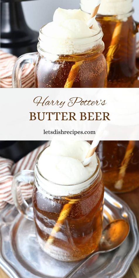 Harry Potter's Butter Beer Cold Butterbeer Recipe, Butterscotch Drinks, Butterbeer Recipe Alcoholic, Easy Butterbeer Recipe, Butterscotch Topping, Butter Beer Recipe, Butter Beer Recipe Harry Potter, Best Copycat Recipes, Diy Butter