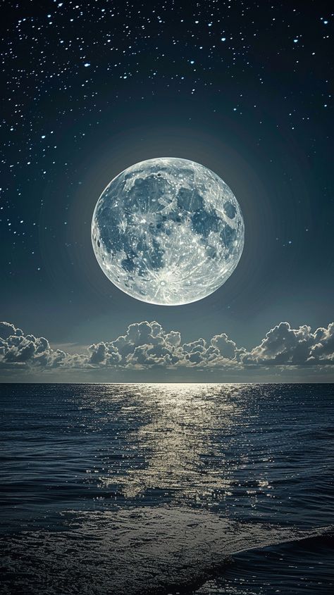 Moon Reflection On Water, Night Sky Ocean, Moon And Stars Aesthetic, Moon Ocean, Beautiful Moon Pictures, Night Scenes, Ocean Drawing, Galaxy Wallpapers, Cool Galaxy Wallpapers