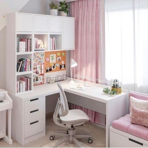 Girls Desks In Bedroom, Study Room Design, Kids Interior Room, Study Room Decor, Small Room Design, Room Design Bedroom, Room Makeover Bedroom, Room Makeover Inspiration, Room Inspiration Bedroom