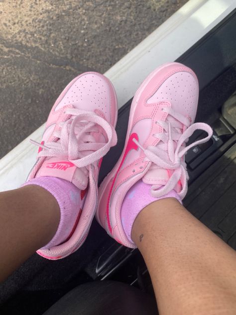 triple pink “barbie” dunks sz 2 🖤 Triple Pink Dunks Outfits Shein, Tripple Pink Dunks Fits, Pink Barbie Dunks, Barbie Dunks Outfit, Triple Pink Dunks Outfits, Barbie Dunks, Triple Pink Dunks, Pink Dunks, Pink Nike Shoes