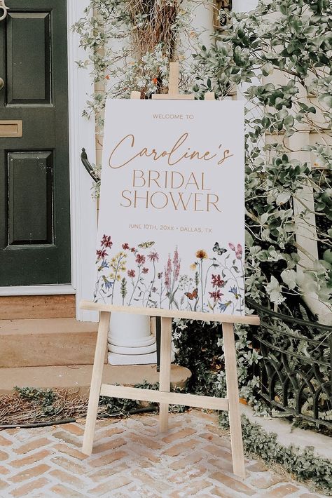 Fairy Baby Showers, Wildflower Bridal Shower, Bridal Shower Inspo, Welcome Sign Template, Baby Fairy, Bridal Shower Welcome Sign, Shower Welcome Sign, Welcome Poster, Bridal Shower Signs