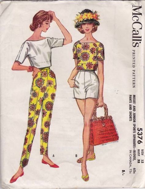 McCall's 5376 A Holly Pattern, Patron Vintage, Retro Sewing Patterns, Hayden Williams, Boat Neck Blouse, Shorts Pattern, Short Pattern, Sewing Bee, Vintage Dress Patterns