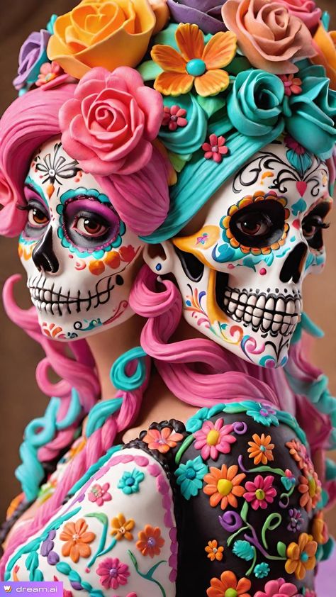 Dia De Los Muertos Decorations Ideas, Vs Pink Wallpaper, Halloween Creatures, Skull Cake, Sugar Skull Girl, Creepy Halloween Makeup, Mexican Sugar Skull, Skull Art Drawing, Rose Bedding