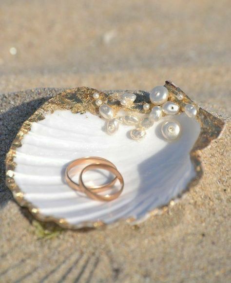 Ring Bearer Beach Wedding, Shell Ring Bearer, Ring Carrier, Cheap Wedding Favors, Wedding Nautical, Seashell Ring, Seashell Wedding, Oyster Shell Crafts, Dream Beach Wedding