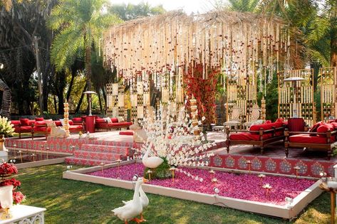 Photo of wedding day grand decor Grand Indian Wedding Decor, Grand Indian Wedding, Outdoor Reception Decorations, Mandap Design, Indian Wedding Decor, Cradle Ceremony, Wedding Ambiance, Wedding Aesthetics, Wedding Stage Design