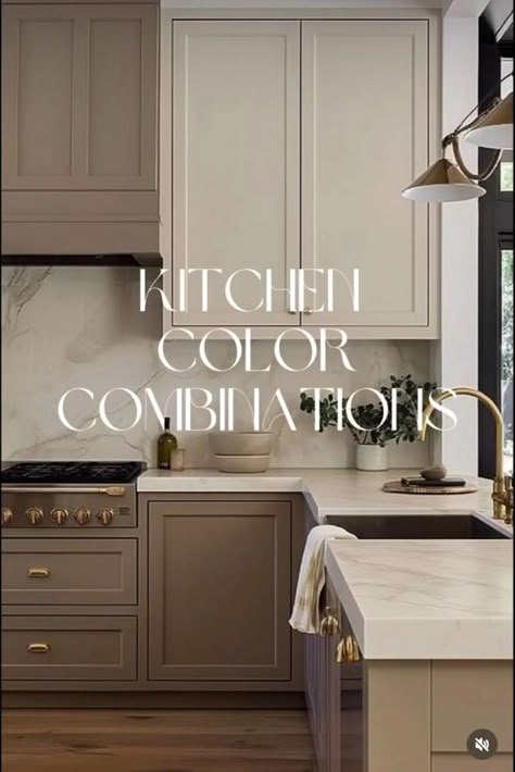 Griege Kitchens, Mixed Cabinet, Tan Kitchen Cabinets, Kitchen Color Combos, Taupe Kitchen Cabinets, Tan Kitchen, Beige Kitchen Cabinets, Earthy Kitchen, Taupe Kitchen