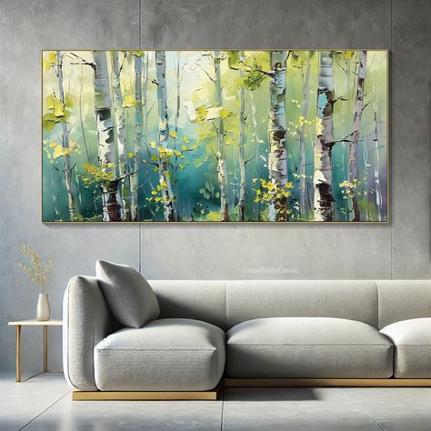 Enchanting Forest Bliss Hand-Painted Oil on Canvas Vibrant Contemporary Woodland Art Living Room Serene Birch Trees Lively Greenery Wall Art Abstract Forest Painting Acrylics, Birch Tree Photography, Painting Birch Trees, Vertical Paintings, Tree Murals On Wall, Painting Trees Acrylic, Birch Tree Painting, Birch Tree Art, Abstract Tree Painting