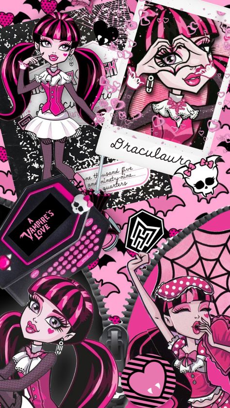 Red Monster High Wallpaper, Draculaura Phone Wallpaper, Cute Alt Aesthetic, Draculara Pfp Aesthetic, Pink Scenecore Wallpaper, Cvnty Wallpaper, Draculaura Lockscreen, Gothic Pink Wallpaper, Draculaura Wallpaper Aesthetic