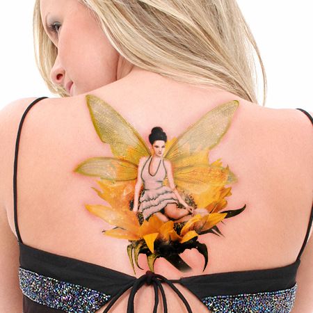 Sunflower Fairy, Sunflower Tattoo Ideas, Peace Tattoos, Fairy Sitting, Dream Catcher Tattoo Design, Scar Cover Up, Rainbow Tattoos, Bouquet Tattoo, Floral Tattoos