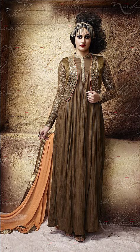 Trendy Brown Georgette Mirror Work Short Koti Style Suit Mirror Work Jacket, Pakistani Suits Online, India Wedding, Dress Salwar Kameez, Salwar Kameez Designs, Islamic Clothing, Wedding Lehenga, Anarkali Suit, Gowns Online