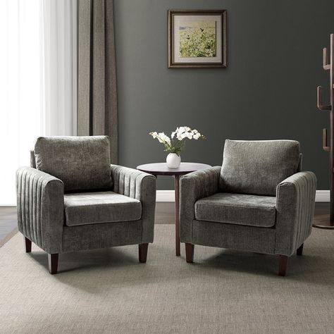 Ganymedes Comfy Accent Club Chair with Wood Base Set of 2 by HULALA HOME - On Sale - Bed Bath & Beyond - 35980609 Chair For Bedroom, Printed Chair, Upholstered Accent Chairs, Modern Chair, Accent Arm Chairs, Club Chair, Bedroom Chair, Living Room Grey, Lounge Room