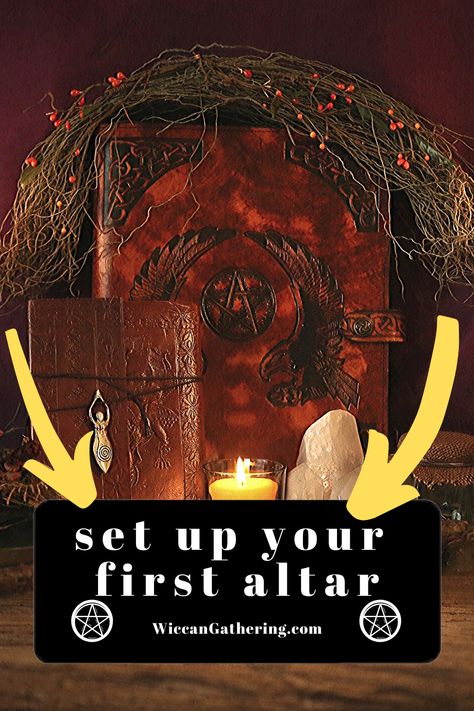 Create your first Wiccan altar. Use this guide to help you design a unique and personal Wiccan altar DIY! #WiccanAltar #WiccaAltarSetup #WiccaAltarDIY #WiccaAltarBeginner #WitchAltar #WitchAltarDIY Altar Diy, Altar Ideas Sacred Space, Altar Setup, Wiccan Alter, Digital Grimoire, Witch Altar, Witches Altar, Wiccan Altar, Pagan Altar