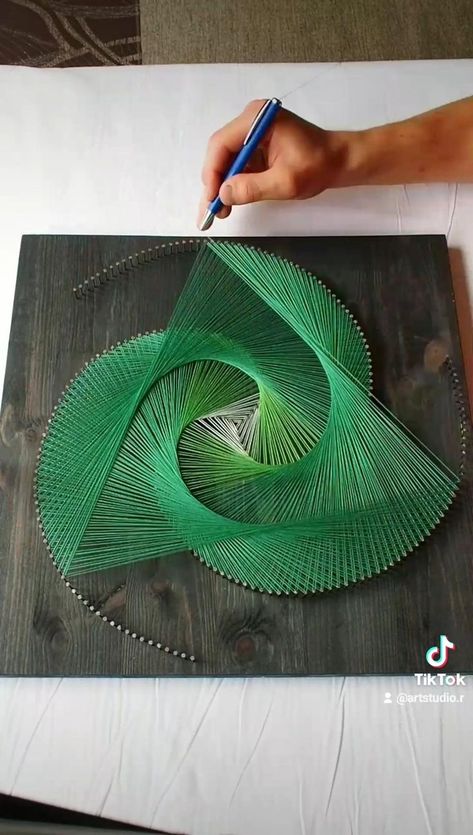 Pin on - DIY - Nail Thread Art, Thread Art Diy, String Art Ideas, 3d String Art, Strings Art, String Art Mandala, Feng Shui Room, Spiral Mandala, Wood Workshop