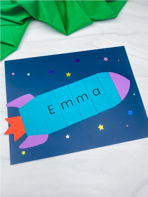 Rocket Ship Name Craft Rocket Activities, Preschool Rocket, Space Crafts Preschool, Name Rocket, Space Books For Kids, Rocket Template, Outer Space Crafts, Rocket Craft, Planet Crafts