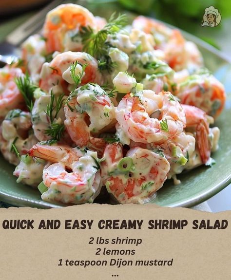 ￼  📋 Ingredients List:  🍤 2 lbs shrimp 🍋 2 lemons (both juice and lemon zest) 🍃 1 teaspoon Dijon mustard 🌱 1/4 cup minced fresh dill (or 3-4 tsp dried dill) 🌿 1/2 cup chopped chives (or green onions) 🌱 1 cup minced celery 🧂 1/2 teaspoon garlic powder 🧅 1/4 cup finely chopped red onion 🧂 Salt (My favorite all-time salt!!!) 🌑 Black Pepper  📝 Instructions:  1️⃣ Cooking Shrimp: Bring 5 quarts of water to a boil over high heat. Squeeze the juice of 1 lemon into the water. Add the squeezed lemon and 1 tablespoon salt to the water. Add shrimp to the water, stir, and cook uncovered until shrimp just begin to turn pink, about 2-3 minutes. Drain the shrimp and add to an ice bath. Let sit for 5 minutes and then drain again. Keep in the refrigerator while preparing herbs and veggies. 🍋🦐 Cooking Shrimp, Baked Shrimp Recipes, Dried Dill, Sea Food Salad Recipes, Shrimp Salad Recipes, Salad Recipes Healthy Easy, Quick Meal Prep, Savory Salads, Squeezed Lemon