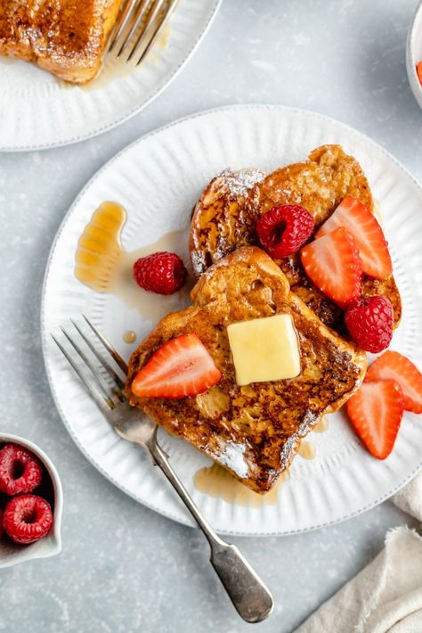 Dairy Free French Toast, Toast With Butter, Healthy French Toast Recipe, Healthy French Toast, Greek Yogurt Flavors, Best French Toast, Ambitious Kitchen, French Toast Easy, French Toast Recipe