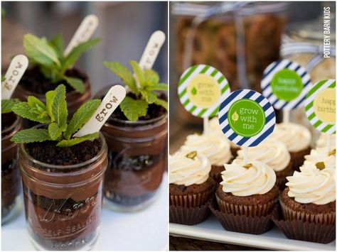 Gardening Party for Pottery Barn Kids Jar Plants, Party Desert, Kid Garden, Pudding Trifle, Kids Gardening Party, Gardening Party, Garden Party Cakes, Summer Desert, Dirt Pudding