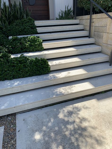 Concrete Stairs Front Door, Indoor Steps Ideas Stairs, Patio Steps From House, Mediterranean Outdoor Decor, Front Door Stairs, Concrete Front Steps, Door Stairs, Front Stairs, Patio Steps