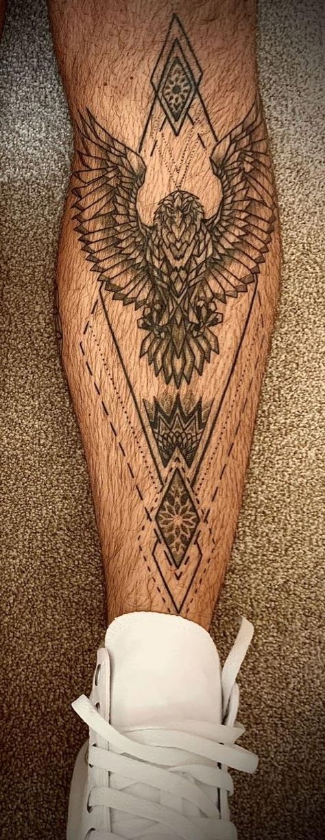 Norse Calf Tattoo, Cool Calf Tattoos For Men, Leg Tattoo Men Shin, Mens Shin Tattoo Ideas, Men Shin Tattoo Ideas, Ankle Tattoo Men Wrap Around, Knee Shin Tattoo, Men Shin Tattoo, Tattoo Calf Men