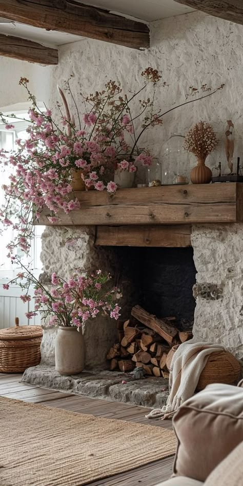 Awesome Fireplaces, Tuscan Courtyard, Koti Diy, Whimsical Cottage, Room Deco, Cottage Interiors, Log Burner, Vintage Bedroom, 수채화 그림