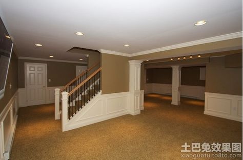 basement finishing ideas with stairs in the middle - Yahoo Image Search Results Room With Stairs, Cheap Basement Ideas, Basement Stairs Remodel, Basement Layout, Basement Inspiration, Open Staircase, Basement House, Basement Stairs, Basement Makeover