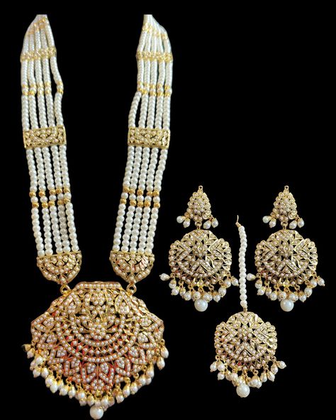 Jia gold plated jadau Rani haar in pearls . Available on website . #ranihaar #pearlnecklace #indianbridaljewellery #deccanjewelry Rani Haar, Indian Bridal Jewellery, July 3, Minimalist Jewelry, Pearl Necklace, Gold Plate, Plating, Crown, Gold