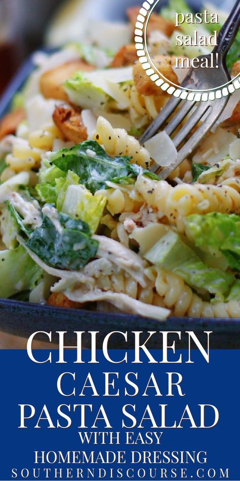 Ham Pasta Salad, Homemade Caesar Salad, Pizza Sides, Chicken Caesar Pasta, Homemade Caesar Salad Dressing, Caesar Pasta Salad, Homemade Caesar, Potluck Salad, Caesar Pasta