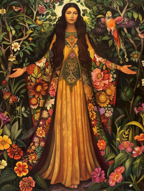 Xochiquetzal, Goddess Of Love, Beauty, Fertility, And Flowers | Fantasy I Sci-Fi I Books I Films I World Building Goddess Of Love Fantasy Art, Goddess Of Life Art, God And Goddess Art, Goddess Of Love Art, Mesoamerican Mythology, Manifest Baby, Flora Goddess, Goddess Of Flowers, Fantasy Goddess