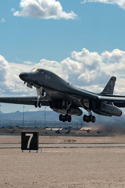 A B-1B Lancer assigned to the 28th Bomb Wing, Ellsworth Air Force Base, South Dakota, takes off for a Red Flag-Nellis 23-2 mission, at Nellis Air Force Base, Nevada, March 23, 2023. Photo by William Lewis, Nellis AFB Public Affairs B1 Lancer, William Lewis, Nellis Air Force Base, 2023 Photo, Air Force Base, Air Force Bases, Wallpaper Art, Red Flag, Air Show