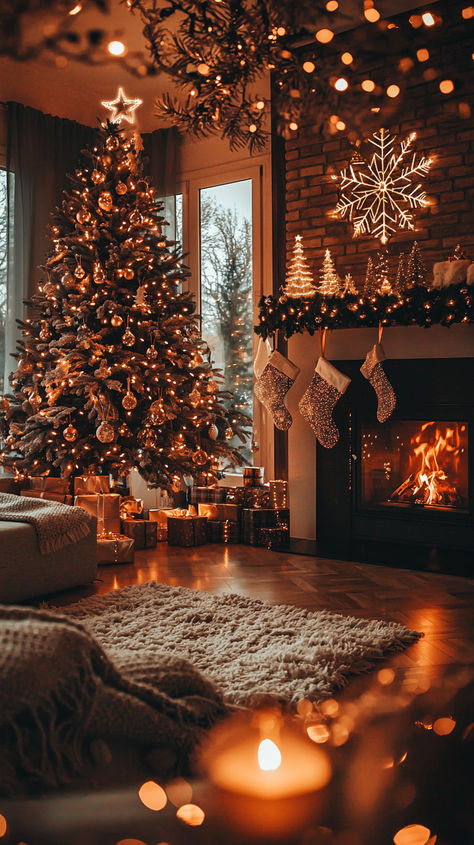 Christmas Fireplace Background, Cozy Fireplace Aesthetic, Cosy Christmas Aesthetic, Christmas Cozy Aesthetic, Christmas Vibes Cozy, Warm Christmas Aesthetic, Christmas Design Ideas, Cozy Christmas Living Room Decor, Festive Living Room