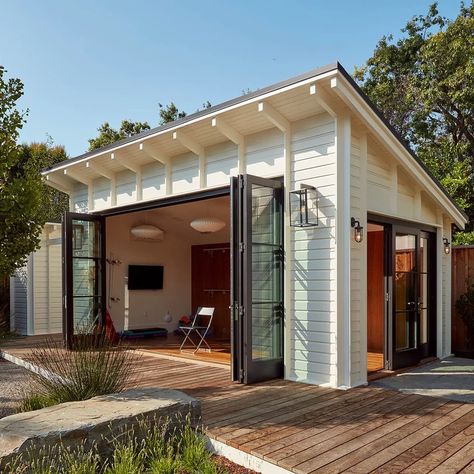 Shed Roof Interior - Photos & Ideas | Houzz Ruangan Studio, Plan Garage, Office Shed, Shed Office, Backyard Storage Sheds, Modern Shed, Studio Shed, Backyard Storage, Backyard Studio