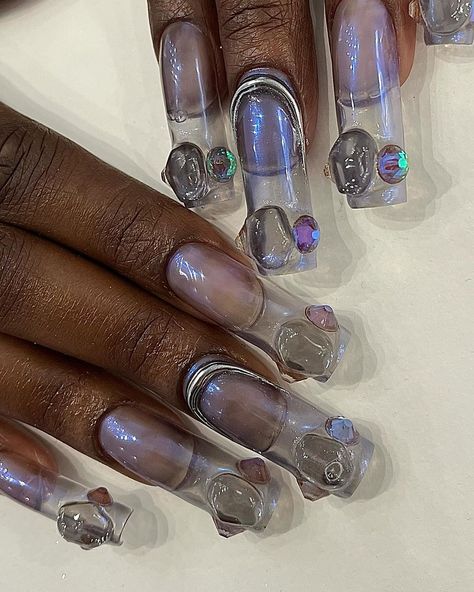 same trend but from saturn #aliennails #jellynails #chromenails #3dnailart #gemnails #blacknails #gelxnails #nailart #longnails… | Instagram Long Jelly Nails, Saturn Nails, Alien Nails, Jelly Nails, Gem Nails, 3d Nail Art, Chrome Nails, Black Nails, Nail Artist