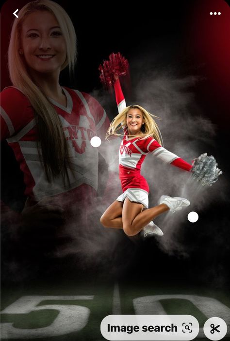 Cool Cheer Pictures, Cheerleader Photography Poses, Pom Senior Pictures, Cheerleader Photoshoot Ideas Team, Studio Cheer Pictures, Cheer Team Photoshoot, Cheerleader Senior Picture Ideas, Cheerleader Poses For Pictures, Cheer Pic Poses