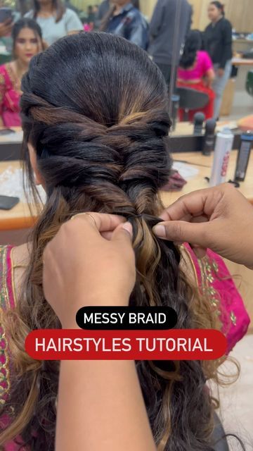 Indian Bridal Hairstyles Braids, Saree Hairstyles Braids, Bridal Braided Hairstyles Indian, Messy Braided Hairstyles Indian Tutorial, Messy Hair Braid, Bridal Messy Hairstyles, Messy Hair Styles For Wedding, Messy Braid Indian Wedding Tutorial, Messy Hairstyles Tutorial