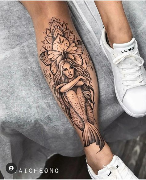 Tattoo Bein Frau, Calf Tattoos For Women, Back Of Leg Tattoos, Lower Leg Tattoos, Mermaid Tattoo Designs, Full Leg Tattoos, Forarm Tattoos, Inspiration Tattoos, Forearm Tattoo Women