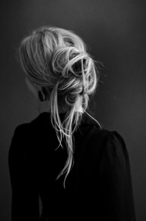 Low Bun, Messy Hair, White Photo, Her Hair, A Woman, Black And White, Hair, White, Black