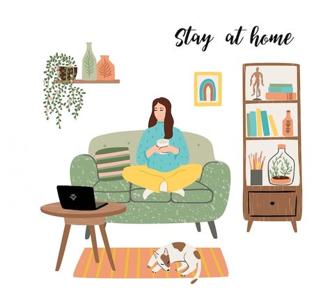 Hyperactive Kids, Vector House, Modern Living Room Interior, Lifestyle Illustration, Retro Background, Interior Illustration, Woman Sitting, Free Cats, Seamless Pattern Vector