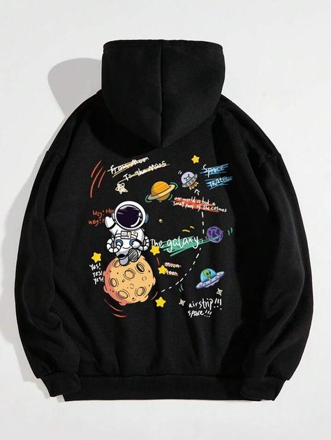 SHEIN EZwear Galaxy Print Kangaroo Pocket Sweatshirt | SHEIN USA Nasa Clothes, Lined Hoodie, Galaxy Print, Casual Sportswear, Hoodies For Sale, Crop Sweatshirt, Grey Fashion, Black Casual, Free Clothes