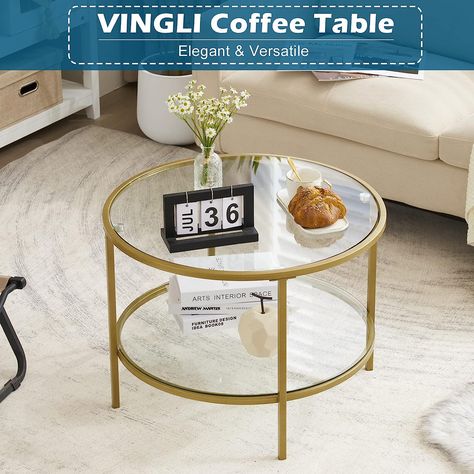 https://amzn.to/3Ohzhyh Clear Coffee Table, White Round Coffee Table, Tables For Living Room, Round Glass Coffee Table, Reception Room, Table For Small Space, Office Reception, Gold Coffee Table, 110 Lbs