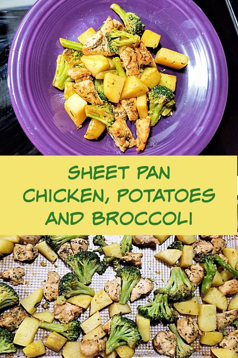 Sheet Pan Chicken Dinner - Quick and Easy Meal. This one bowl, one pan meal comes together in about half an hour. #chickenfordinner #sheetpanmeal #30minutemeal #easydinner via @BooksCooksLooks Broccoli Chicken Recipes, Vegan Vegetable Recipes, Potatoes And Broccoli, Potatoes Broccoli, Sheet Pan Meals Chicken, Chicken With Potatoes, Broccoli And Potatoes, One Pan Meal, Dinner Quick