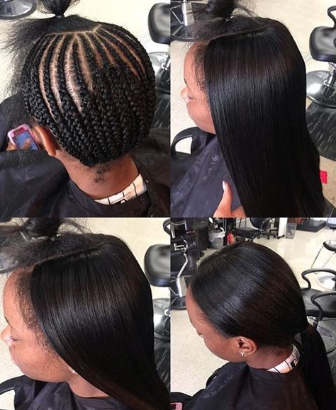 Leave Out Sew In Weave Middle Part Braid Pattern, Hair Styles Women 2023, Straight Crochet Hairstyles, Crochet Straight Hair, Hair Braid Patterns, Sew In Hair Extensions, Straight Weave Hairstyles, Straight Hair Extensions, Black Hair Extensions