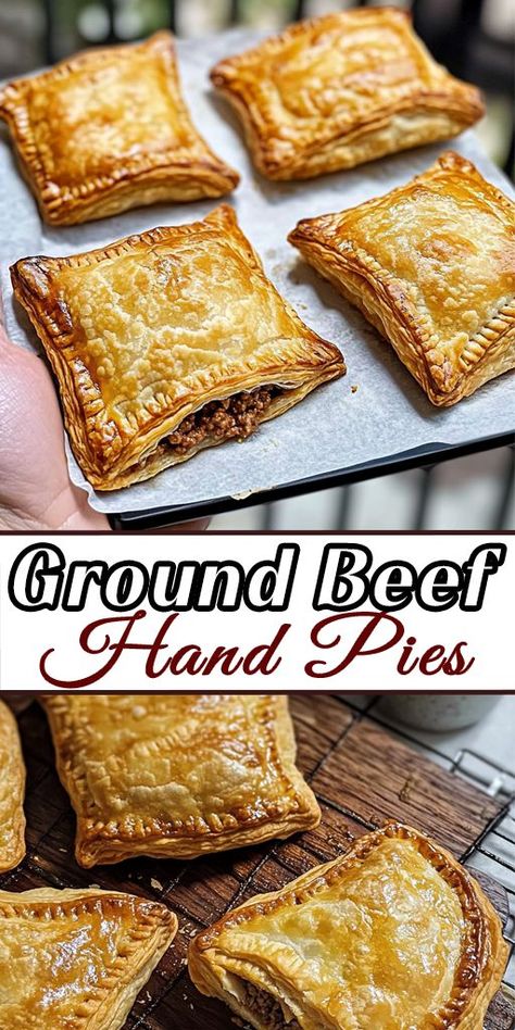 Savor the flavor of these delicious homemade Ground Beef Hand Pies, the perfect blend of flaky pastry and savory filling! Ideal for quick dinners, parties, or even meal-prep, these hand pies are stuffed with juicy ground beef, fresh veggies, and aromatic spices. 💡 Try it Today! Save this Pin to make your next meal simple and satisfying. 🖤 Don’t forget to share your creations by tagging us! 🙌 #GroundBeefRecipes #HandPies #EasyDinner #SavorySnacks #QuickMeals #FamilyFriendlyRecipes 🍖🥟 Fried Hand Pies, Beef Pies, Puff Pastry Sheets, Flaky Pastry, Hand Pies, Meal Prep For The Week, Ultimate Comfort Food, Savory Snacks, Easy Salads