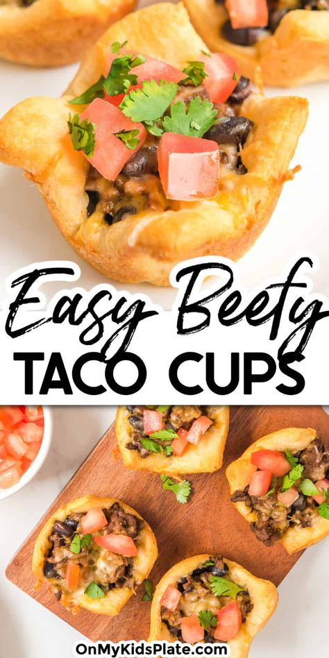 Buffalo Chicken Taco Cups, Taco Cups With Biscuits, Taco Puffs Recipe, Taco Cups With Tortillas Muffin Tins, Taco Bites Appetizers, 2023 Appetizers, Taco Stack, Taco Salad Cups, Chicken Taco Cups