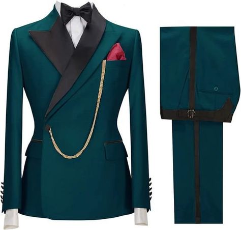 Black And Teal Suit Men, Emerald Green Prom Suits, Emerald Green Prom Suit, Dark Teal Weddings, Fashionable Business Attire, Suit For Prom, Teal Blue Weddings, Green Suit Men, Teal Suit