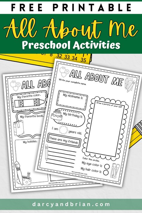 Free Printable All About Me Preschool Activities About Me Preschool Activities, All About Me Preschool Activities, Printable All About Me, Kids Fathers Day Crafts, All About Me Book, All About Me Preschool, Kids Handwriting, About Me Activities, Icebreaker Activities