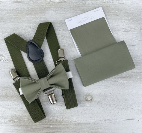 Wedding Ring Bearer Outfit, Groomsmen Outfit, Green Suspenders, Ring Bearer Boy, Ring Bearer Gift, Colors 2023, Groomsmen Outfits, Ring Bearer Gifts, Green Bow Tie