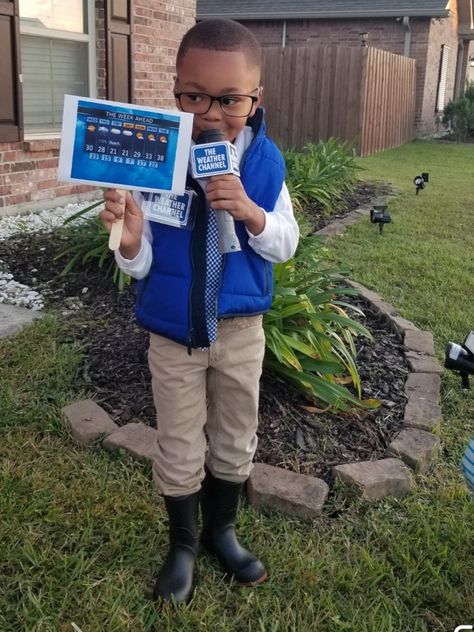 Kids Weatherman costume. Occupation Costumes Diy, Diy Community Helper Costume, Easy Career Day Costumes, Diy Career Day Outfits For Kids, Dress Up As A Teacher For Career Day, Meteorologist For Kids, Easy Career Day Costumes For Kids, Weather Man Costume, Community Helpers Costume