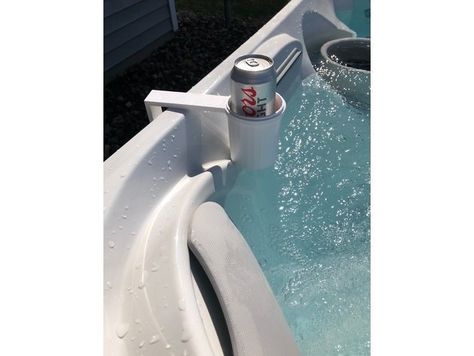 I needed a beverage holder for my hot tub. The handle has a little notch at the end to fit... Hot Tub Drink Table, Hot Tub Cup Holder, Hot Tub Cal Spa Accessories, Inflatable Hot Tub Chemicals, Hot Tub Accessories, Diy Hot Tub, Drink Holder, Can Opener, Beer Can