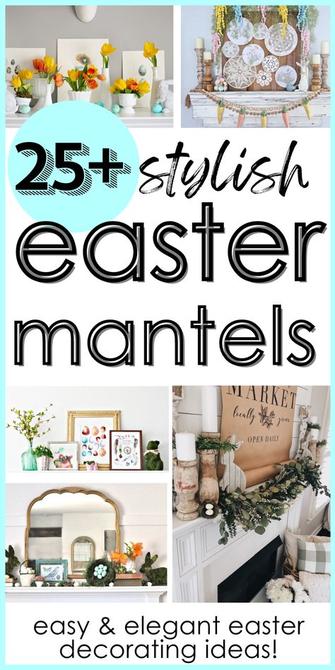 Looking for inspiration for your Easter mantel? Find stylish & classy ideas for Easter decorations for your mantel - gorgeous Easter wreaths, bunnies, carrots, eggs - all done with elegant style! Discover Easter fireplace mantel decor ideas in rustic, modern farmhouse, cottagecore, and vintage styles! Lots of Easter DIYs included too! Easter Fireplace Mantel Decor, Easter Fireplace Mantel, Brick Fireplace Decor, Easter Mantle Decor, Easter Mantle, Farmhouse Mantel, Red Brick Fireplaces, Easter Door Hanger, Easter Door